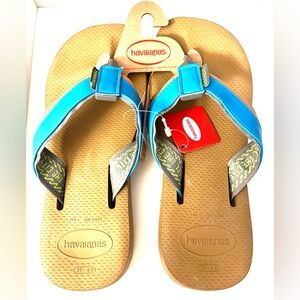 Havaianas Vibrant Blue and Beige Bronze Sandals 8 Women